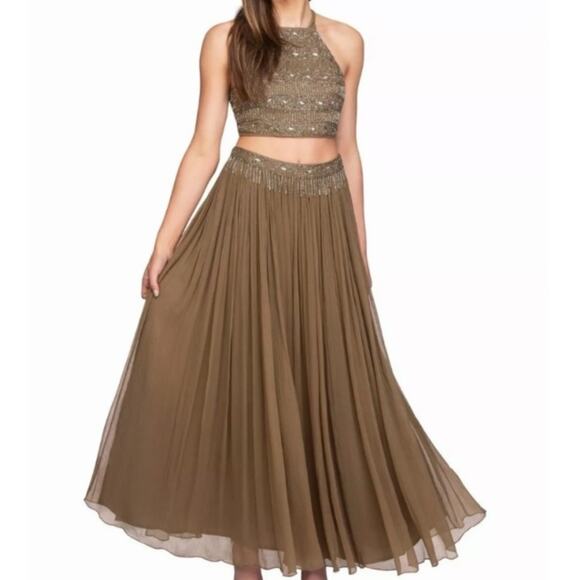 Free People Dresses & Skirts - Free People Dew Drop Olive Beaded Gauze Halter Top Maxi Skirt Set 6